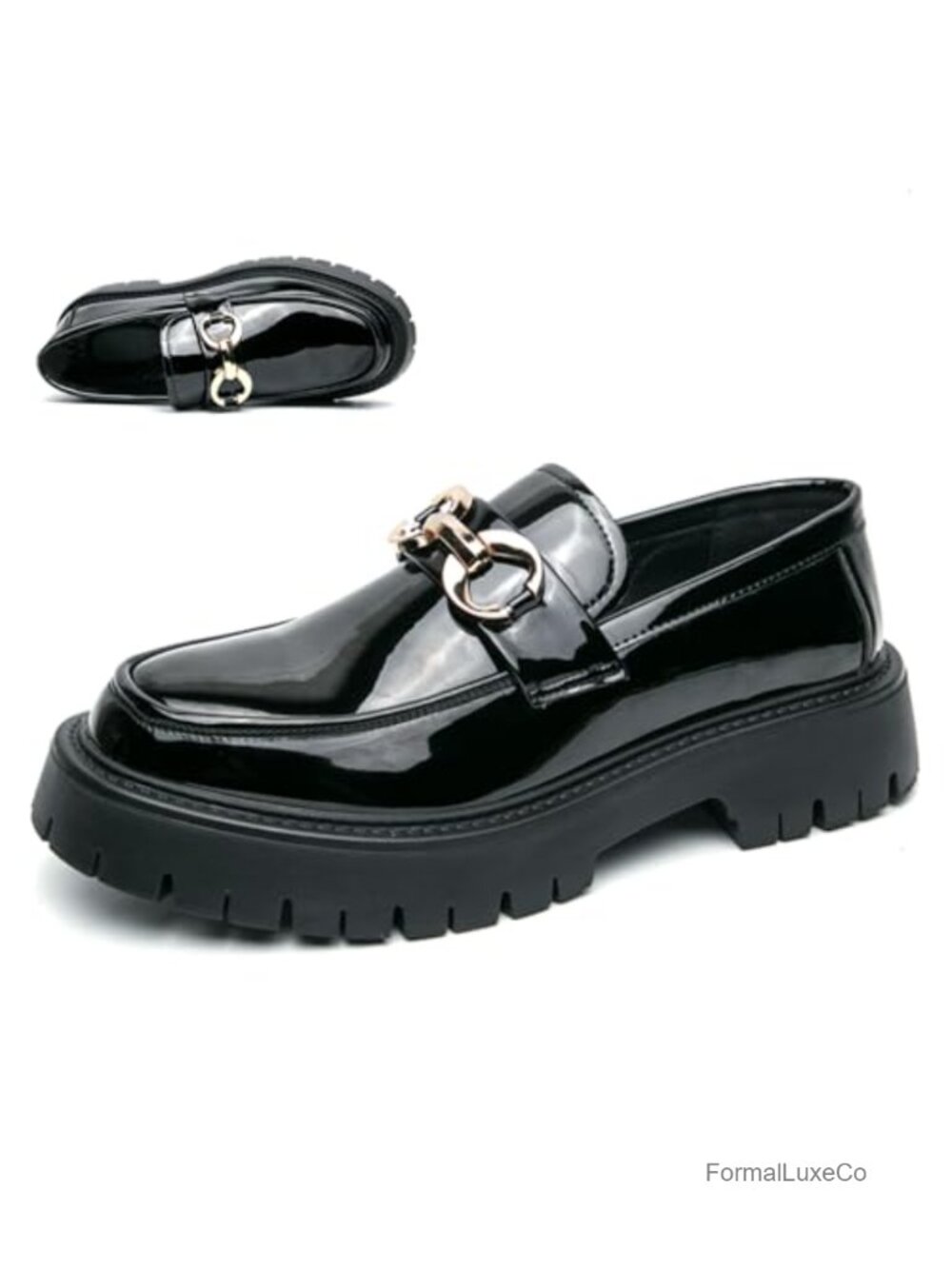 Men's Patent Leather Chunky Platform Penny Loafers Slip-On Business Casual Shoes